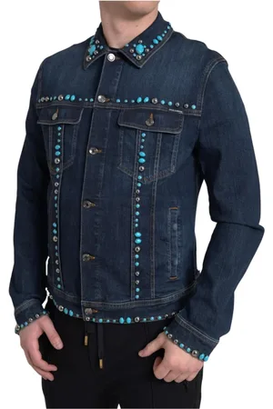 Dolce & Gabbana Jassen, Heren, Blauw, XL, Denim, Turquoise Steen Denim Jack