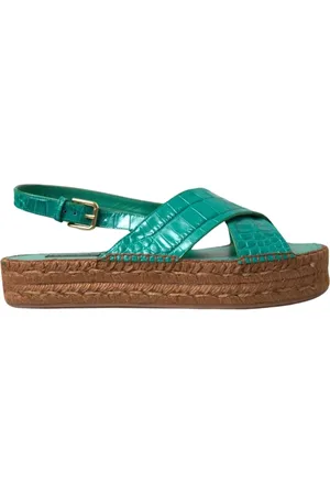 Dolce & Gabbana Schoenen, Dames, Groen, 39 EU, Groene Leren Plateau Sandalen