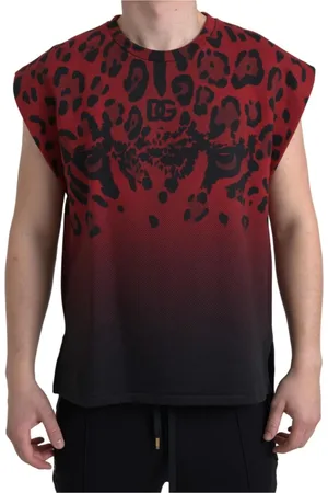 Dolce & Gabbana Tops, Heren, Rood, S, Katoen, Rode Leopard Print Tank Top