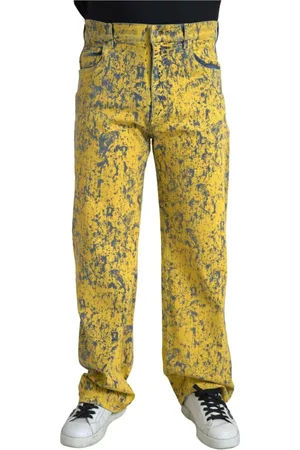 Dolce & Gabbana Jeans, Heren, Geel, M, Denim, Gele Tie-Dye Straight Denim Jeans