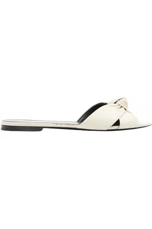 Saint Laurent Schoenen, Dames, Wit, 36 EU, Leer, Witte Leren Slides voor Vrouwen