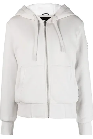 Moose Knuckles Sweatshirts & Hoodies, Dames, Wit, S, Katoen, Witte Trui met Capuchon en Metalen Rits