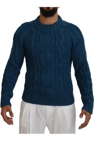Dolce & Gabbana Truien, Heren, Blauw, S, Wol, Blauwe Gebreide Wol Alpaca Pullover Trui