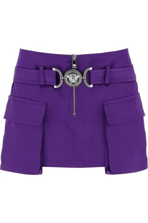 VERSACE Rokken, Dames, Paars, S, Satijn, Paarse Satijnen Rok met Cargo Zakken