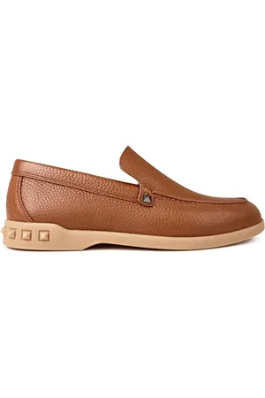 VALENTINO Schoenen, Heren, Bruin, 42 EU, Leer, Slip On Loafers met Rockstud-detail