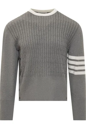 Thom Browne Truien, Heren, Grijs, S, Katoen, Baby Kabel Gebreide Trui