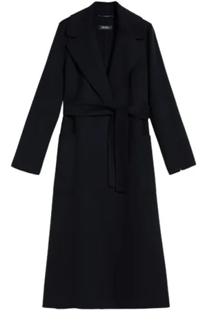 Max Mara Mantels, Dames, Blauw, M, Wol, Wollen mantel met uitlopende zoom