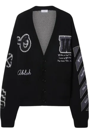 OFF-WHITE Truien, Heren, Zwart, S, Katoen, Varsity Gebreide Cardigan