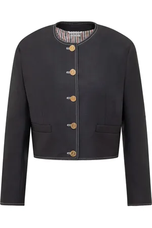 Thom Browne Truien, Dames, Blauw, M, Wol, Box Pleat Cardigan