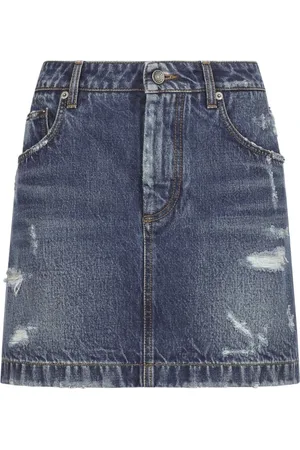 Dolce & Gabbana Rokken, Dames, Blauw, S, Denim, Versleten denim rokken