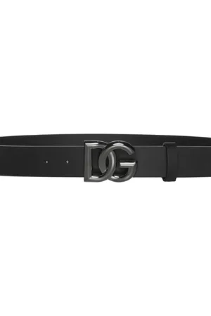 Dolce & Gabbana Accessoires, Heren, Zwart, 90 CM, Zwarte Leren Riem met Zilveren DG Logo Gesp