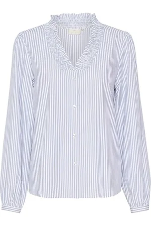 Kaffe Blouses & Shirts, Dames, Blauw, 2Xl, Katoen, Blauw-wit gestreepte blouse met ruchedetails
