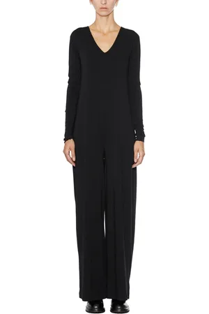 THOM KROM Jumpsuits & Playsuits, Dames, Zwart, S, Katoen, Katoenen V-Hals Jumpsuit