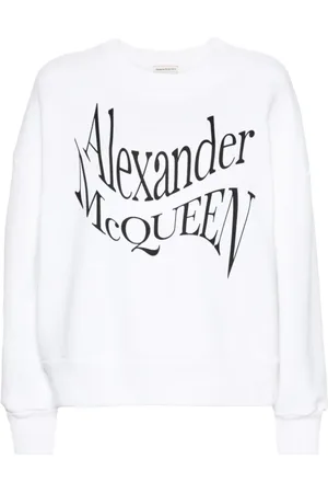 Alexander McQueen Sweatshirts & Hoodies, Dames, Wit, S, Katoen, Witte Crewneck Sweatshirt met Logo Print