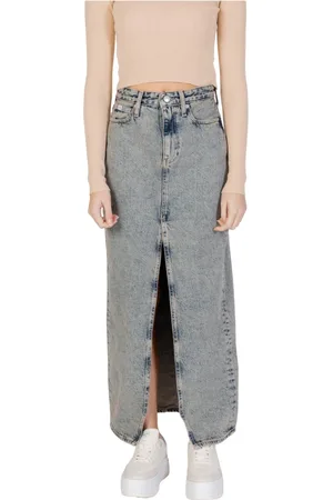Calvin Klein Rokken, Dames, Blauw, W32, Denim, Lange Split Maxi Rok