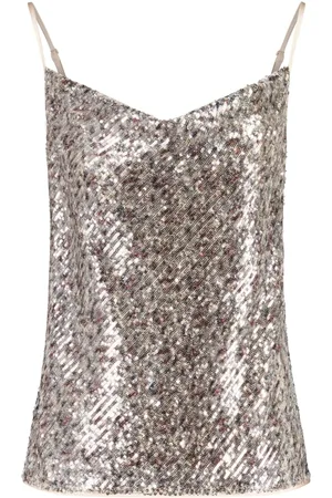 Diane von Furstenberg Tops, Dames, Grijs, L, Pailletten, Top met pailletten en watervalhals