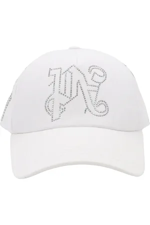 Palm Angels Accessoires, Heren, Wit, ONE Size, Katoen, Katoenen Hoed met Strass Details