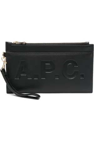 A.P.C. Tassen, Dames, Zwart, ONE Size, Polyester, Zwarte Leren Clutch Tas met Logo Inprenting