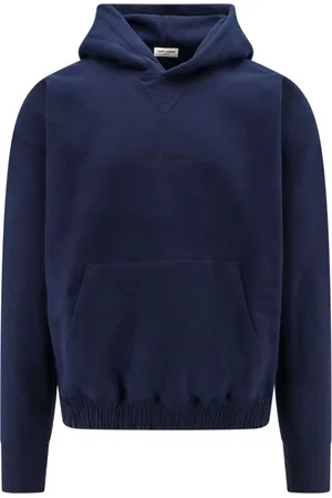 Saint Laurent Sweatshirts & Hoodies, Heren, Blauw, M, Katoen, Blauwe Sweatshirt met Capuchon en Kangoeroezak