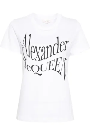 Alexander McQueen Tops, Dames, Wit, XS, Katoen, Witte Crew Neck T-shirt met Frontprint