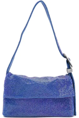 BENEDETTA BRUZZICHES Tassen, Dames, Blauw, ONE Size, Satijn, Blauwe Zijden Tas met Strass Steentjes en Kristallen Gesp