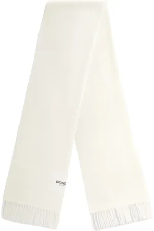 Dondup Accessoires, Dames, Wit, ONE Size, Wol, Witte Sjaal met Franjes en Logo Label