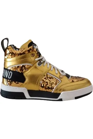 Moschino Schoenen, Dames, Geel, 37 EU, Gouden Sneakers
