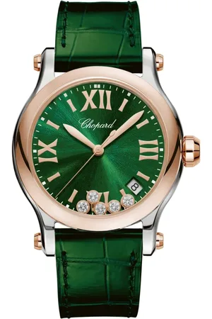 Chopard Accessoires, Dames, Groen, ONE Size, Happy Sport Quartz Horloge met Groene Wijzerplaat en Zwevende Diamanten