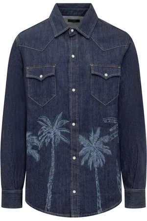 Alanui Overhemden, Heren, Blauw, M, Denim, Jungle Toile Overhemd
