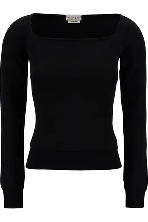 Alexander McQueen Truien, Dames, Zwart, L, Zwarte Sweaters met Square Neckline