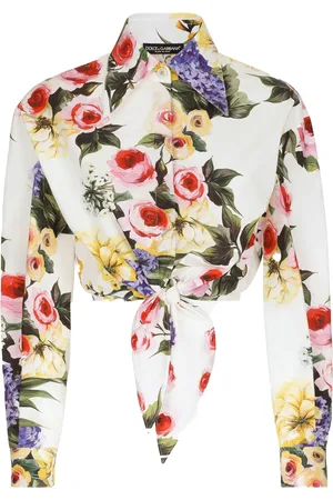 Dolce & Gabbana Blouses & Shirts, Dames, Veelkleurig, S, Katoen, Witte Tuin Shirt