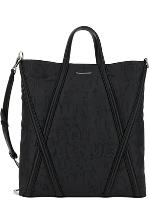 Alexander McQueen Tassen, Heren, Zwart, ONE Size, Leer, Zwarte Tote Tas met Mc Queen Graffiti Print