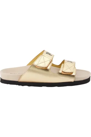 Palm Angels Schoenen, Dames, Geel, 38 EU, Leer, Logo Slippers