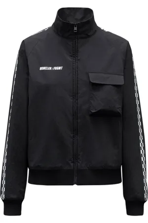 Moncler Jassen, Heren, Zwart, S, Polyester, Zwarte Polyester Jas met Logo Detail