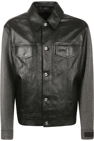 VERSACE Jassen, Heren, Zwart, L, Wol, Leren en wollen jassen