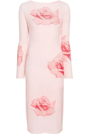 Kenzo Kleedjes, Dames, Roze, S, Katoen, Bloemenprint Plissé Jurk