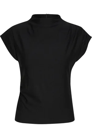 Gestuz Blouses & Shirts, Dames, Zwart, 2Xs, Elegante Zwarte Top met Gedrapeerde Effecten