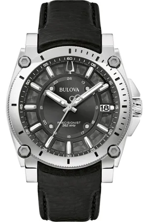 BULOVA Accessoires, Heren, Zwart, ONE Size, Precisionist Zwarte Leren Band Horloge