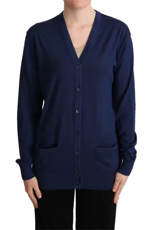 Dolce & Gabbana Truien, Dames, Blauw, 3Xs, Wol, Blauwe Wol Cardigan Sweater