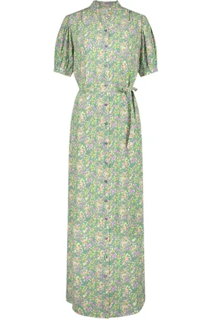 Fabienne Chapot Kleedjes, Dames, Paars, L, Maxi-jurk met pofmouwen