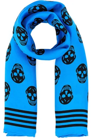 Alexander McQueen Accessoires, Heren, Blauw, ONE Size, Satijn, Bedrukte Satijnen Foulard