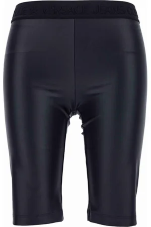 VERSACE Korte broeken, Dames, Zwart, M, Glanzende Skinny Fit Jegging met Lycra