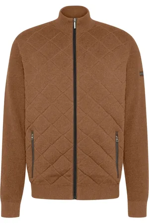 Bugatti Truien, Heren, Bruin, M, Katoen, Bruine Geruite Katoenen Cardigan