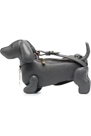 Thom Browne Tassen, Dames, Grijs, ONE Size, Leer, Donkergrijze Leren Hector Tas