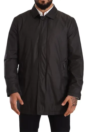 Dolce & Gabbana Jassen, Heren, Zwart, S, Polyester, Zwarte Polyester Heren Trenchcoat Jas