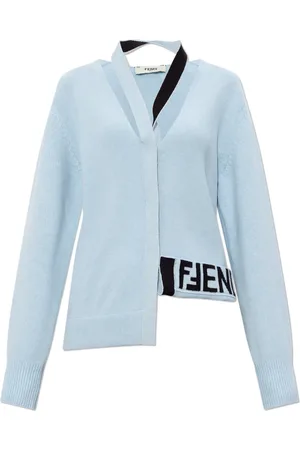 Fendi Truien, Dames, Blauw, S, Wol, Cardigan met knopen