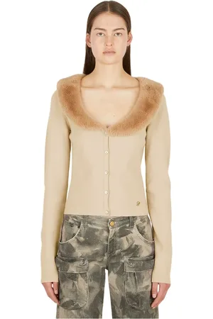 BLUMARINE Truien, Dames, , L, Polyester, Faux bont trim Cardigan Cardiganing