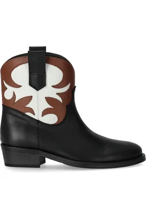 Via Roma Schoenen, Dames, Zwart, 37 EU, Leer, Tricolor Texan Bootie met Leren Details