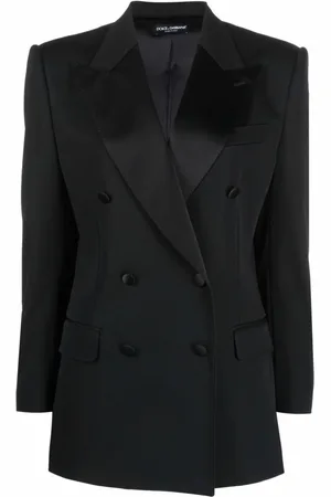 Dolce & Gabbana Jassen, Dames, Zwart, L, Satijn, Zwarte Double-Breasted Stretch Jas