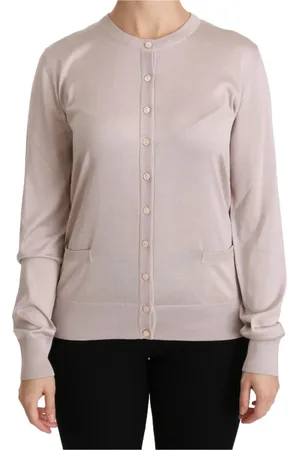Dolce & Gabbana Truien, Dames, Roze, M, Katoen, Zijden Roze Lange Mouw Kant Top Cardigan